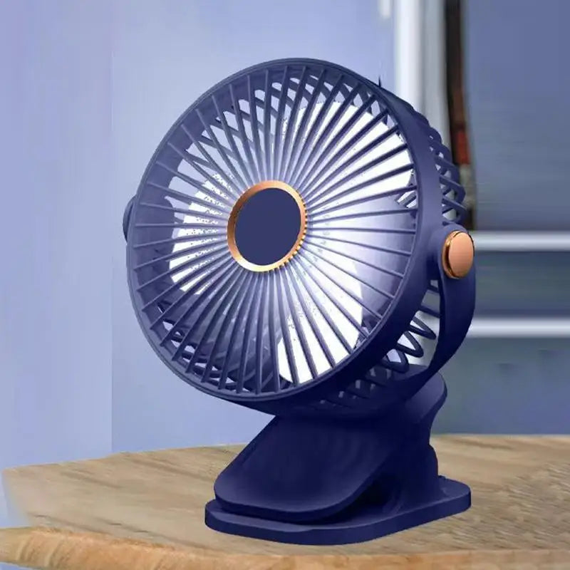 Mini USB Clip-On Desk Fan with Night Light – 360° Rotatable