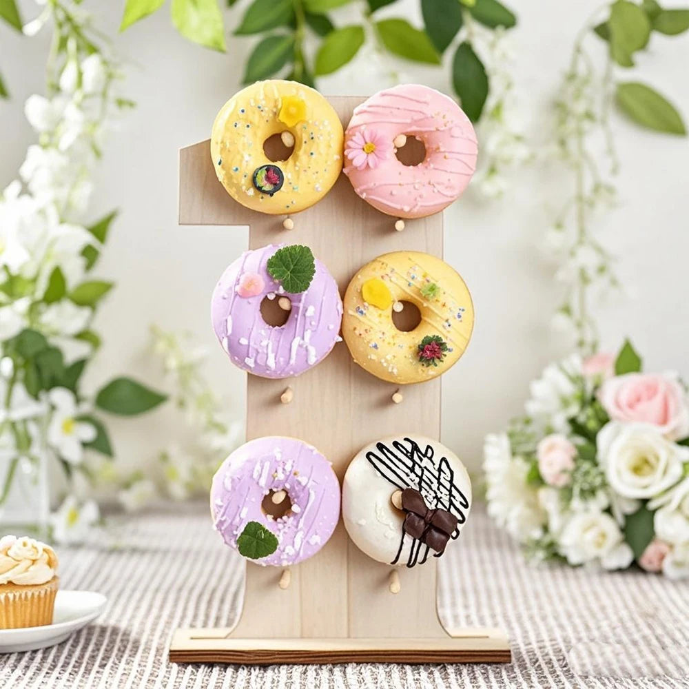 Number 0-9 Wooden Donut Display Stand Holder Board Table Desserts Stand for Birthday Party Wedding Baby Shower Zpaxo
