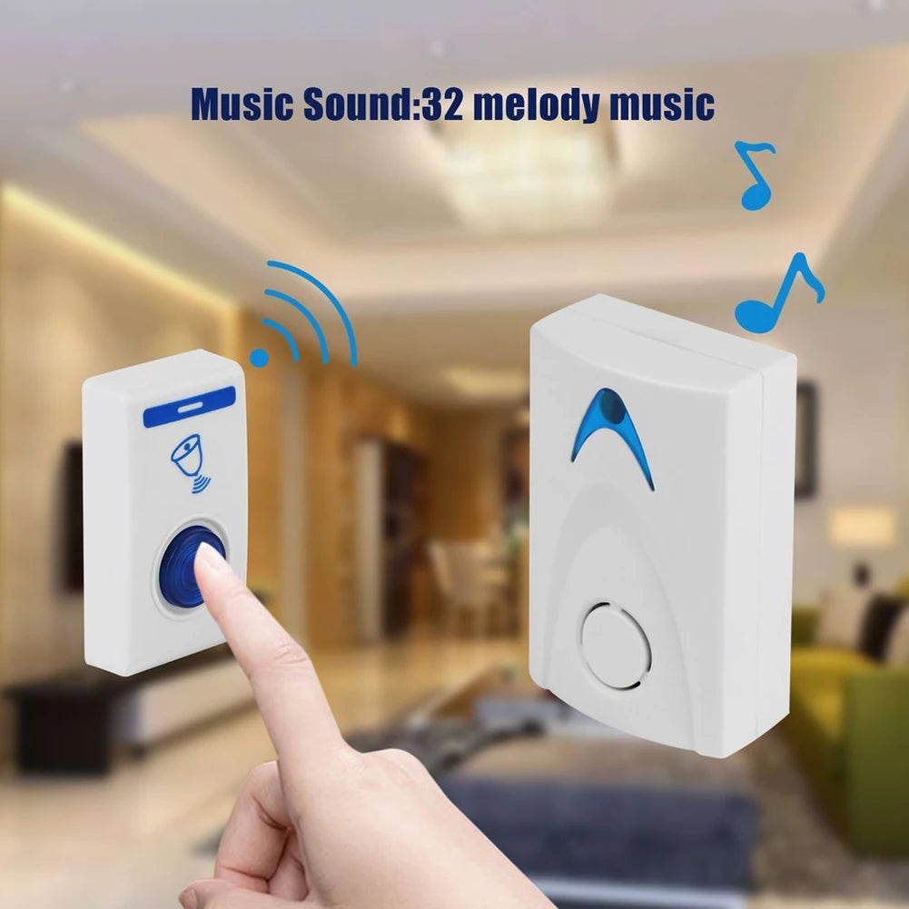 LED Wireless Smart Doorbell Volume Adjustable Office Door Bell Remote Control Battery Powered Security Portable 32 Tune Songs Zpaxo