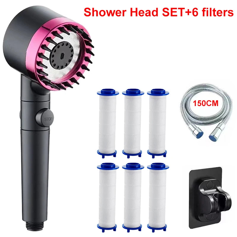 4 Modes Showerhead Pressure Shower Head Water Filtration Massage Zpaxo Purple Set B