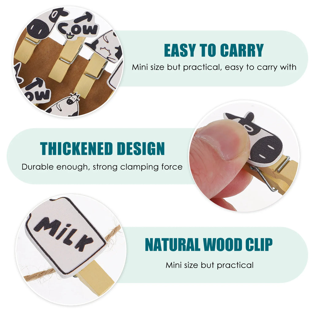 5Packs Cow Shaped Wooden Picture Clips Eye Catching Bright Portable