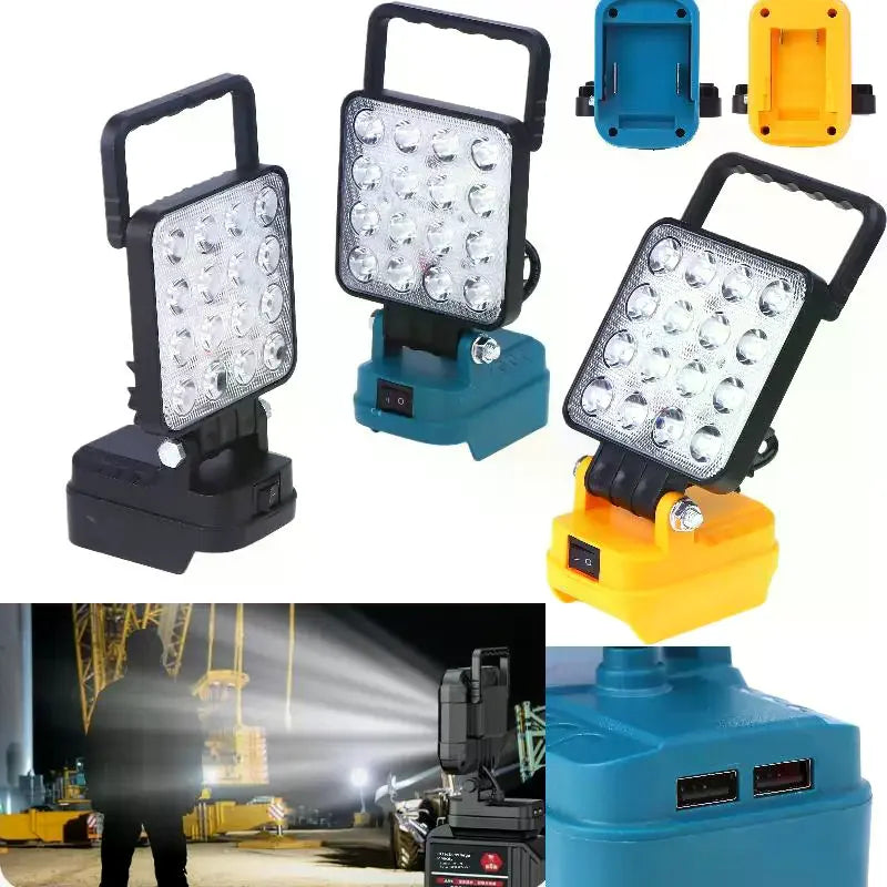 14W Camping Lamp Emergency Lighting With Dual USB Li-ion Battery Lantern Outdoor Flashlight 4 Inch LED Work Light Zpaxo Black Makita