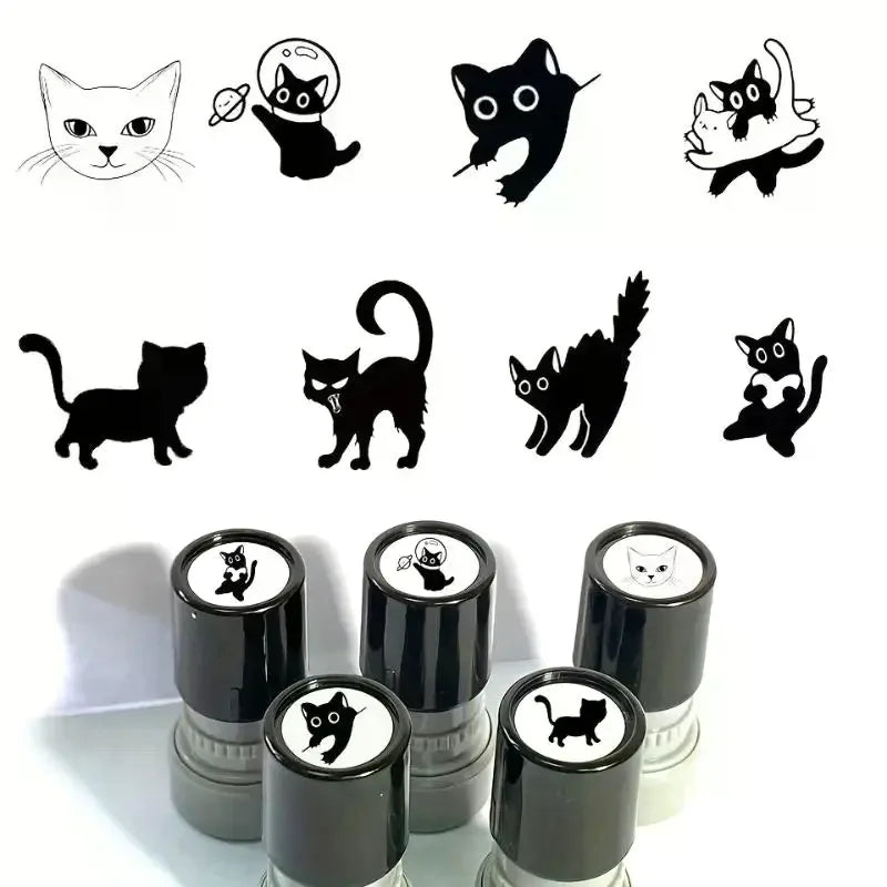 Cute Cartoon Black Kitten Stamp Lovely Shape Journal Stamps DIY Zpaxo