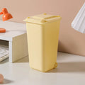 Mini Desktop Trash Can Wheels Lid Manual Lift Plastic Pen Holder