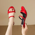 Fish Mouth Open Toe Summer Women's Fashion Vintage Heel Slippers Zpaxo Red 35