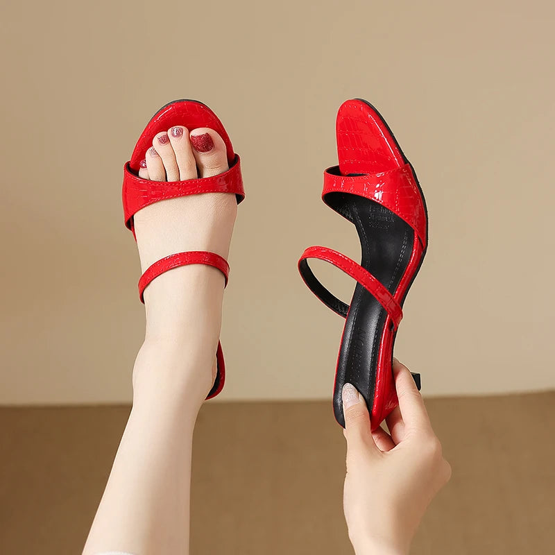 Fish Mouth Open Toe Summer Women's Fashion Vintage Heel Slippers Zpaxo Red 35