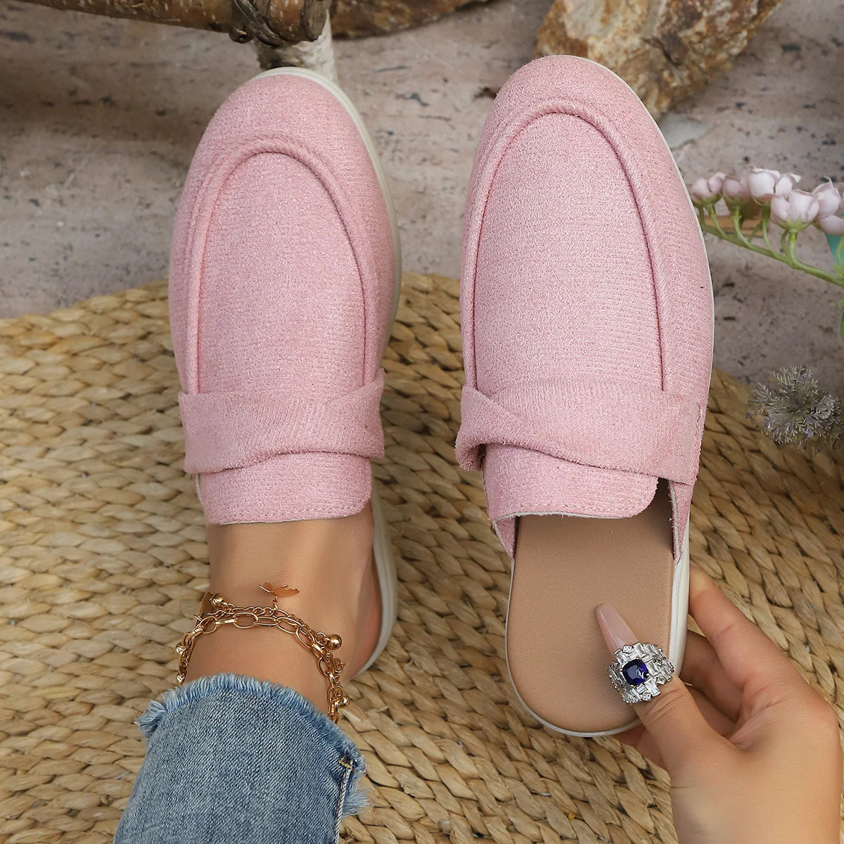 Women Slippers Fashion Slides Casual Flat Bottom Mules Loafers Single Zpaxo Pink 40