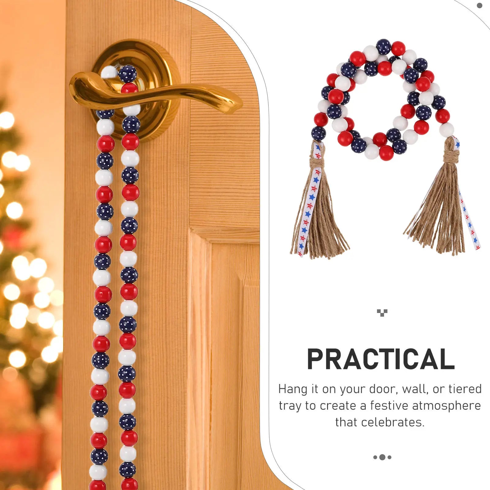 Independence Day Beaded Garland Wooden Beads Rustic Farmhouse Decor