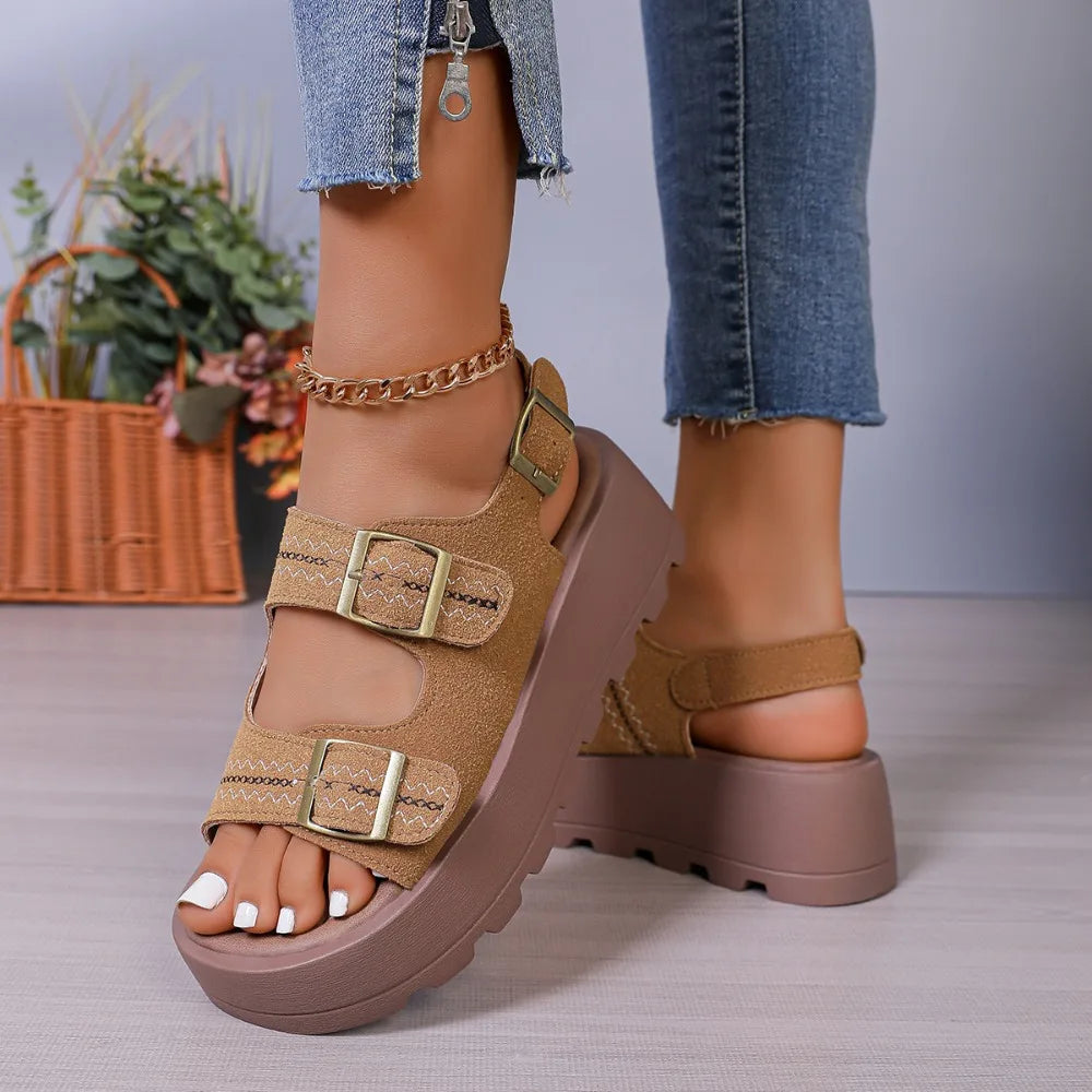 Women Buckle Latch Design Relaxation Sandals Summer Fashion Round Toe