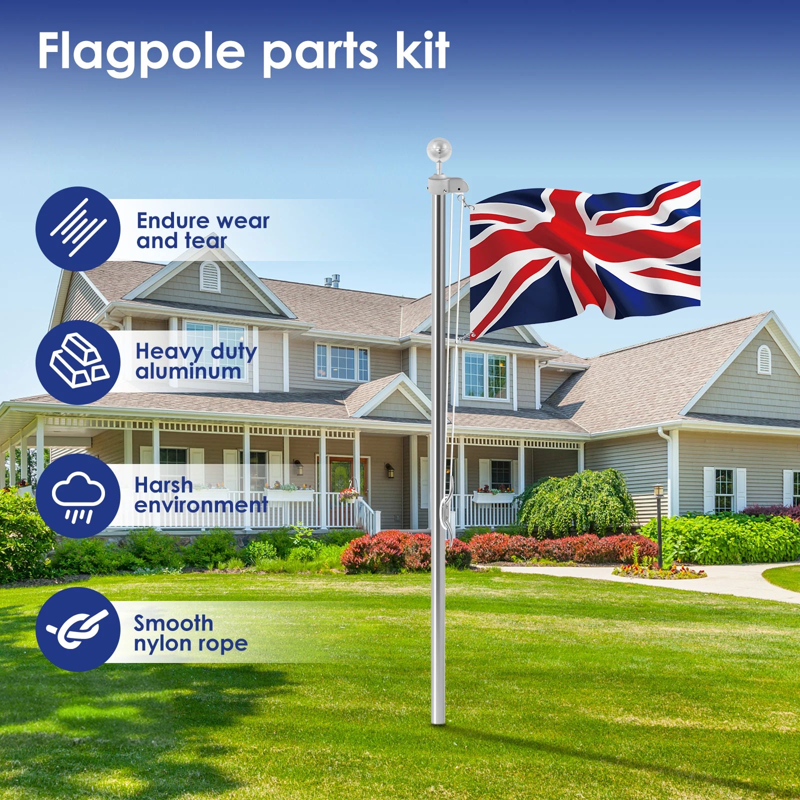 40 Ft Flagpole Repair Kit with Nylon Rope Adjustable Waterproof Heavy Duty Aluminum Flag Parts Repair for Garden Outdoor 1/2 kit Zpaxo