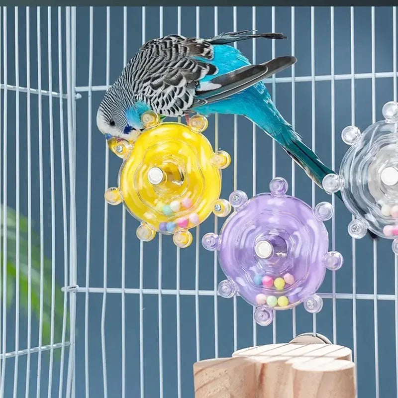 Interactive Parrot Foraging Toy Rotating Supports Dispenser Bird Cage