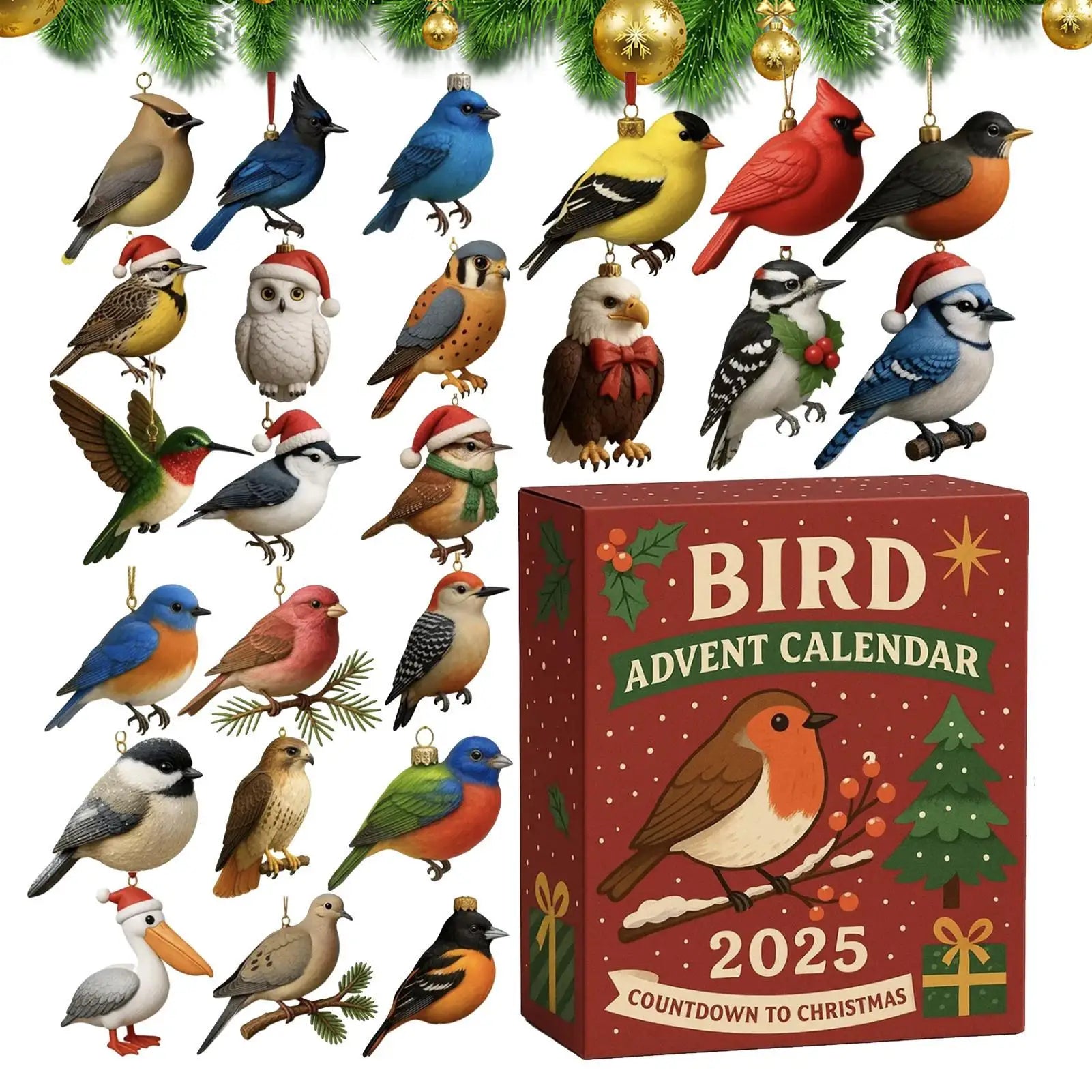 2025 Bird Christmas Countdown Calendar 2D Acrylic Ornament Tree