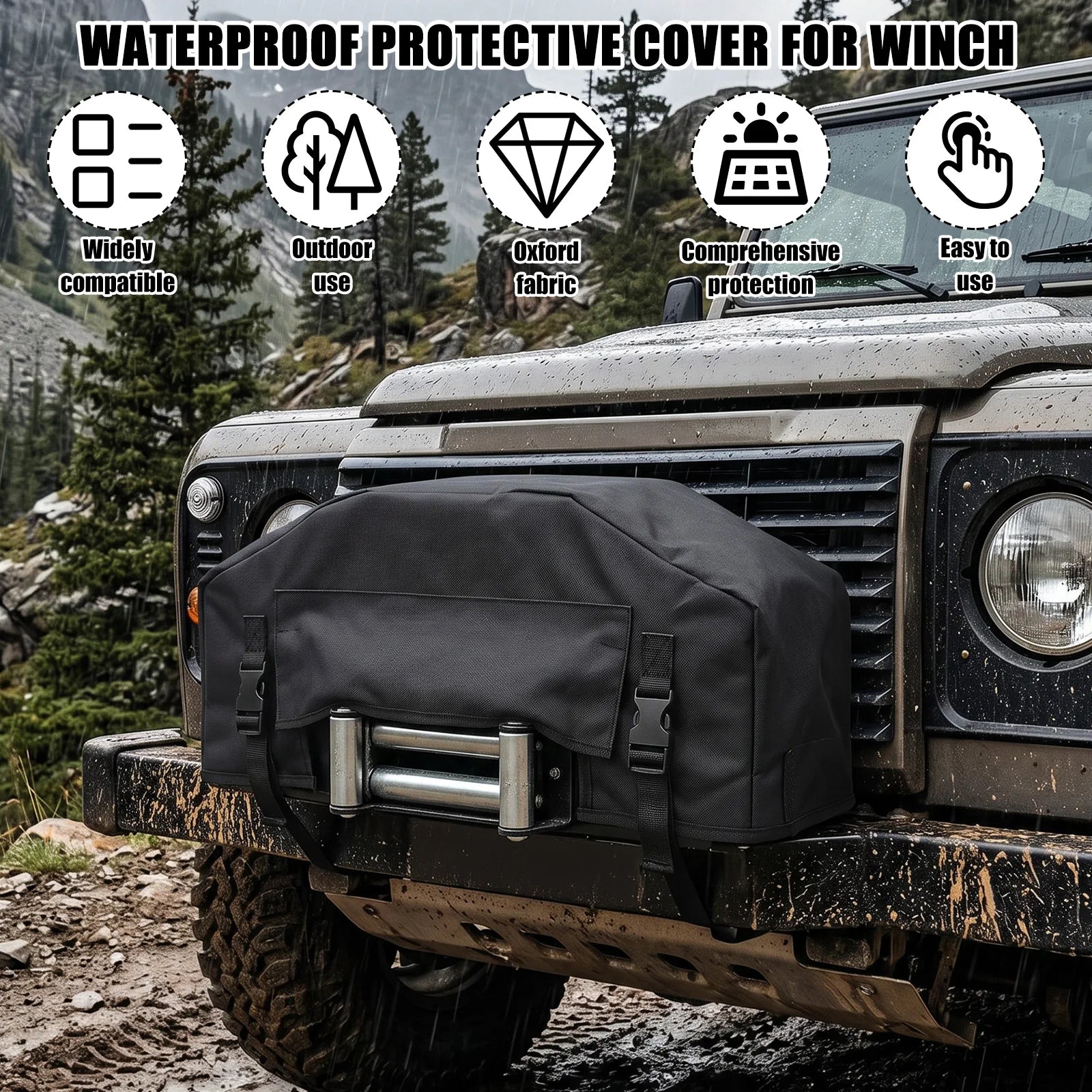 Winch Cover 8000-12000 Lbs Waterproof Oxford Fabric Universal Electric Winch Protector Heavy Duty Dustproof Case for SUV 4x4 Off Zpaxo