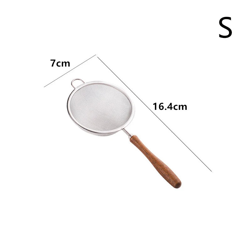 Wooden Handle Stainless Steel Small Colander Fine Mesh Oil Strainer Multi-function Filter Mesh Flour Sifter Kitchen Baking Tools Zpaxo Small