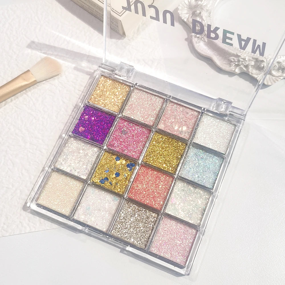 16-Color Glitter Eyeshadow Pumpkin Cherry Blue Purple Shades Bold Zpaxo