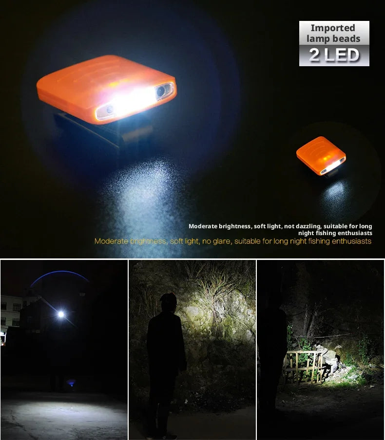 USB Rechargeable LED Clip-On Hat Headlamp – Waterproof Fishing