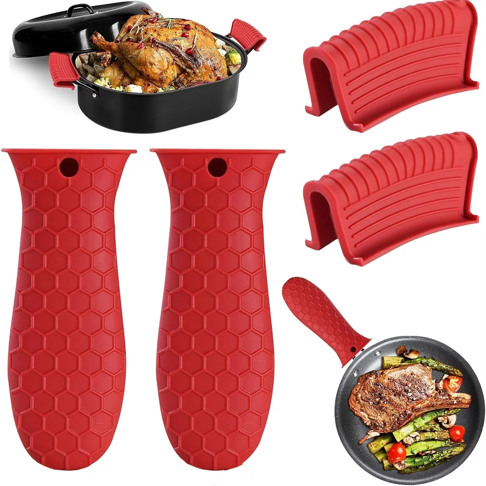 Silicone Heat-resistant Handle Covers Cast Iron Pot Holders Skillet Zpaxo 4pcs Red