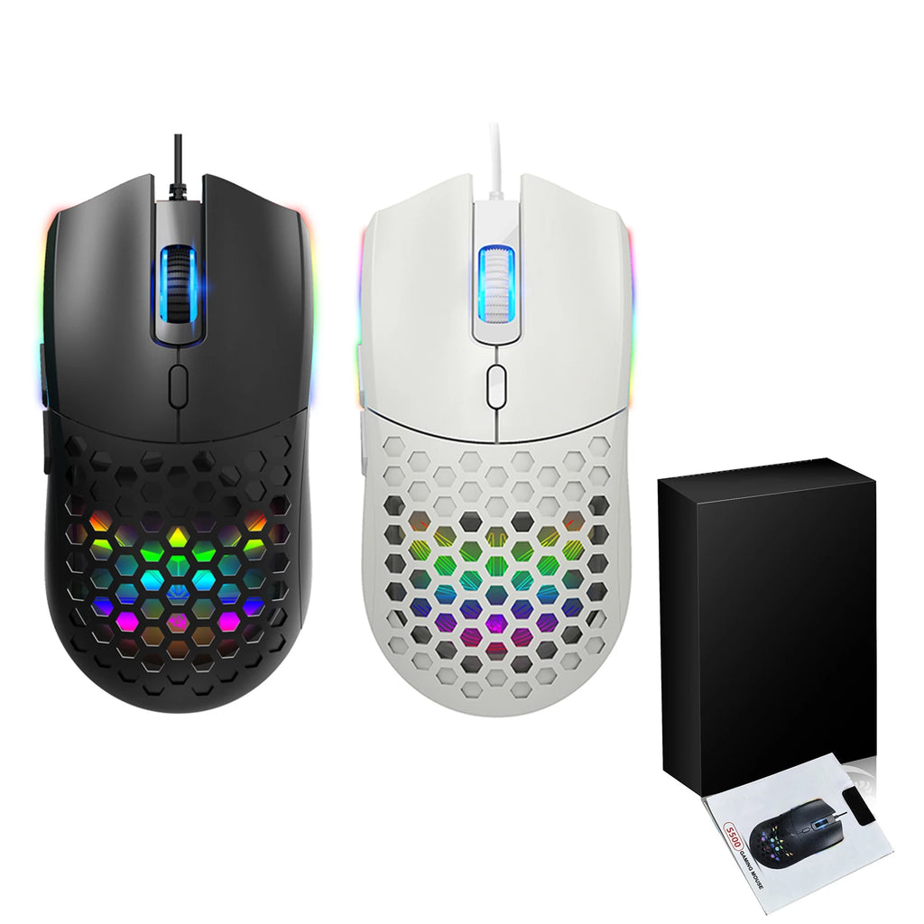 Wired Mouse Hollow Design Gaming Mouse with 6400DPI Colorful Backlit Ergonomic for Gaming and Working Zpaxo
