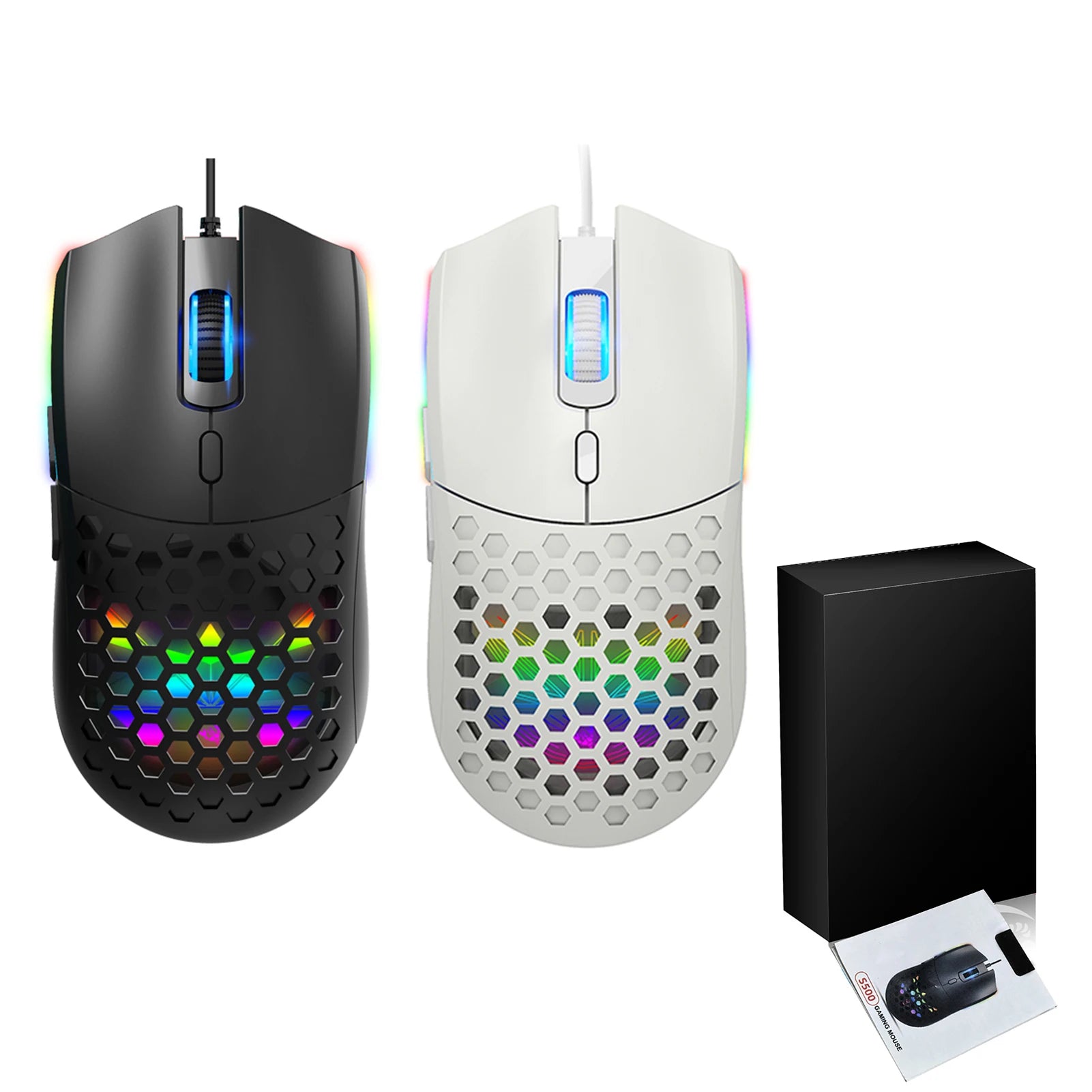 Wired Mouse Hollow Design Gaming Mouse with 6400DPI Colorful Backlit Ergonomic for Gaming and Working Zpaxo