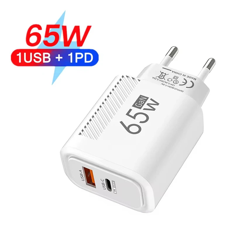 65W GaN Charger Plug USB PD Charger PD Type C Fast Charging Phone Adapter EU/US Plug for iPhone Samsung Phone Accessors Zpaxo