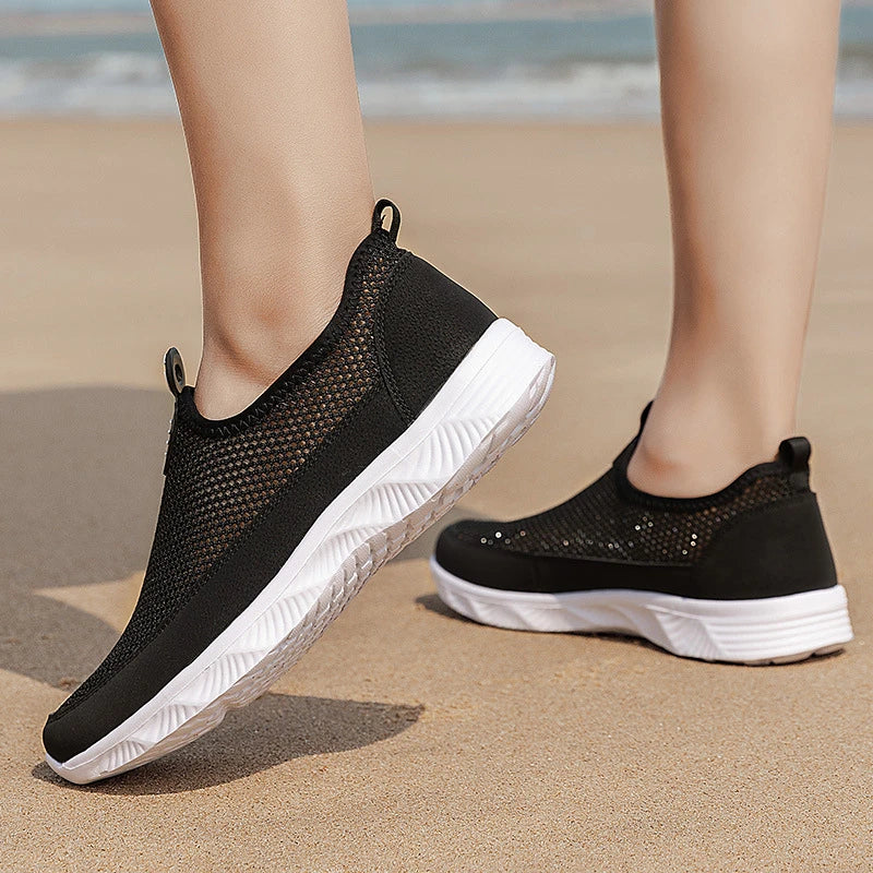 Slip Couple Shoes Lightweight Breathable Flying Woven Casual Sneakers Zpaxo