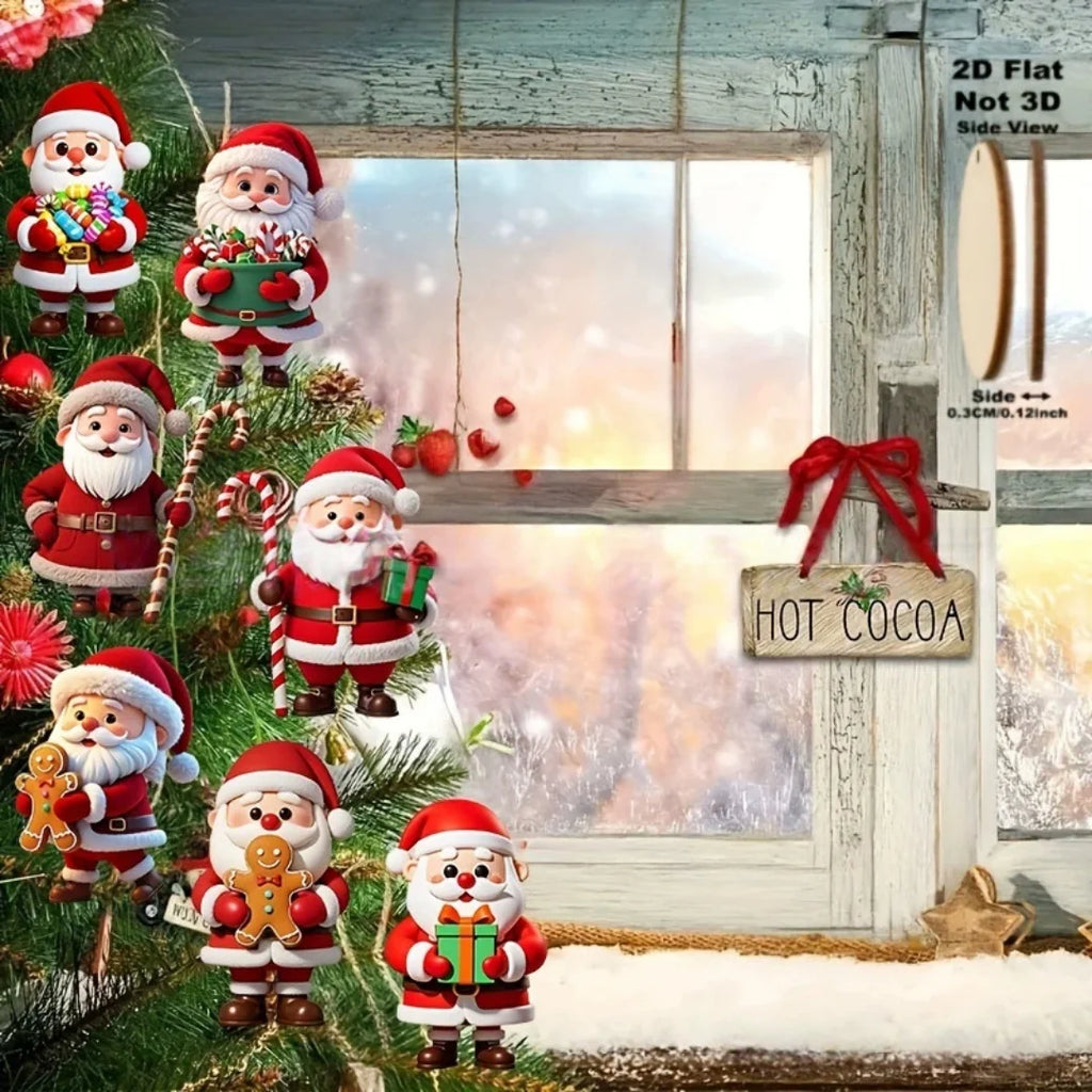 10-Pack Wooden Santa Claus Christmas Tree Ornaments