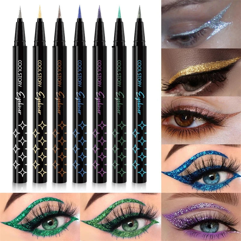 7Colors Glitter Eyeliner Long Lasting Eyeshadow Eyeliner Waterproof Liquid Eyeliner Non-smudge Holiday Parties Makeup Cosmetics Zpaxo