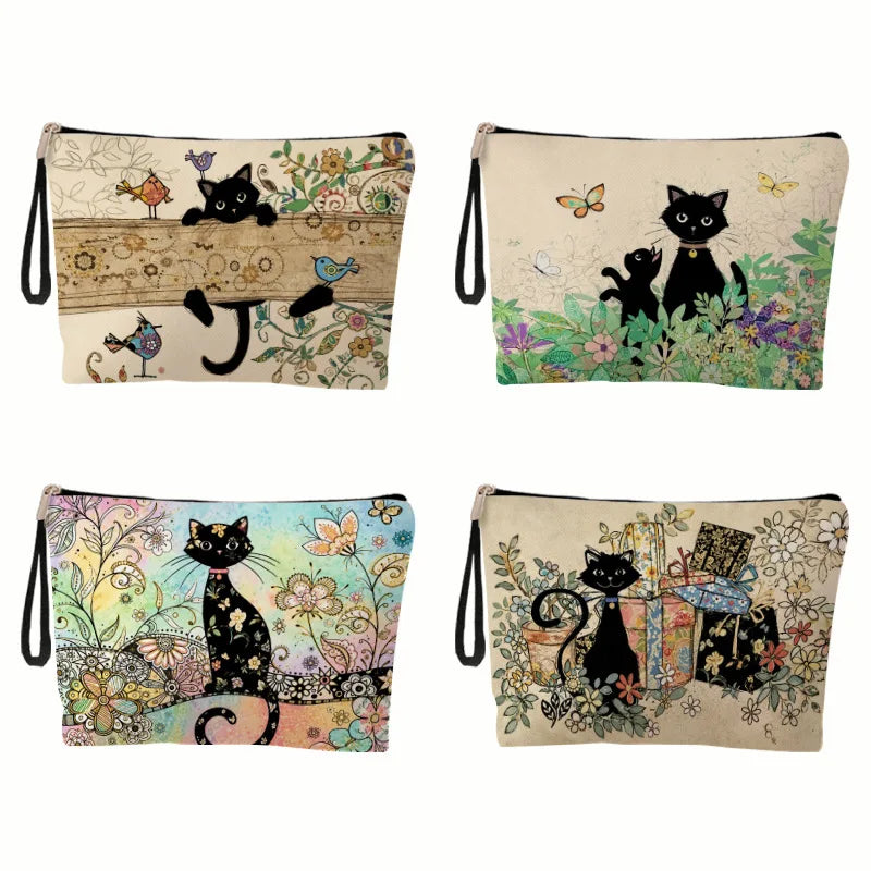 Large Capacity Cat Print Makeup Bag Women's Clutch Student Zipper