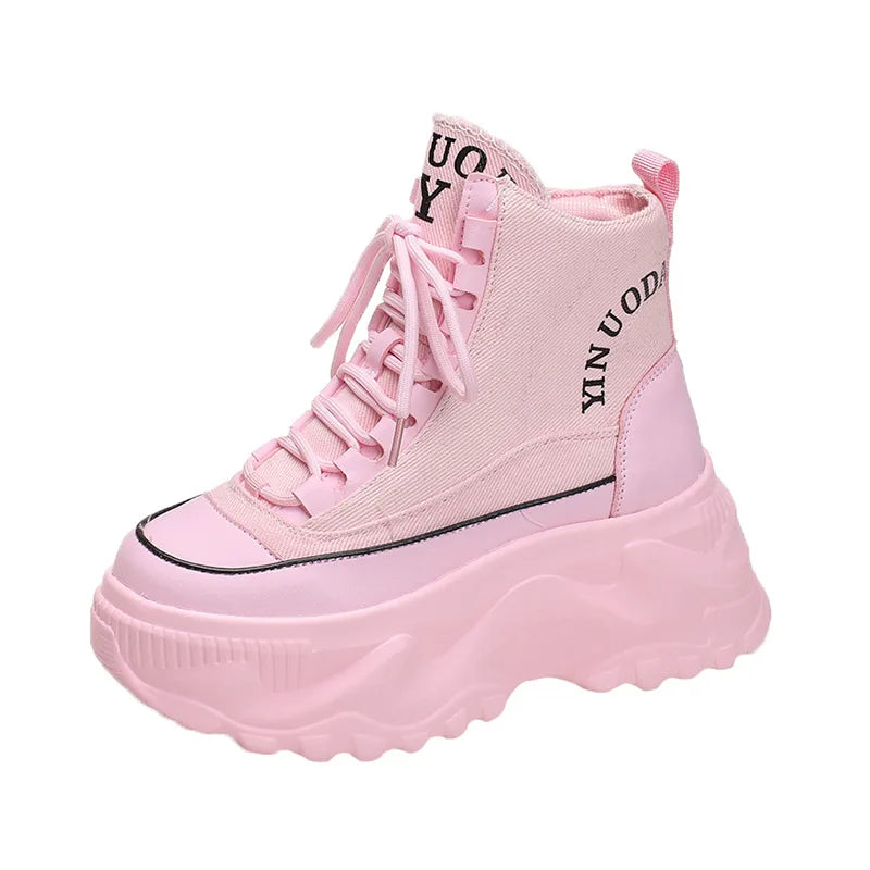 Fashion Chunky Platform Motorcycle Boots Women Autumn Winter Thick Zpaxo Pink 36(Foot 23cm) China Mainland