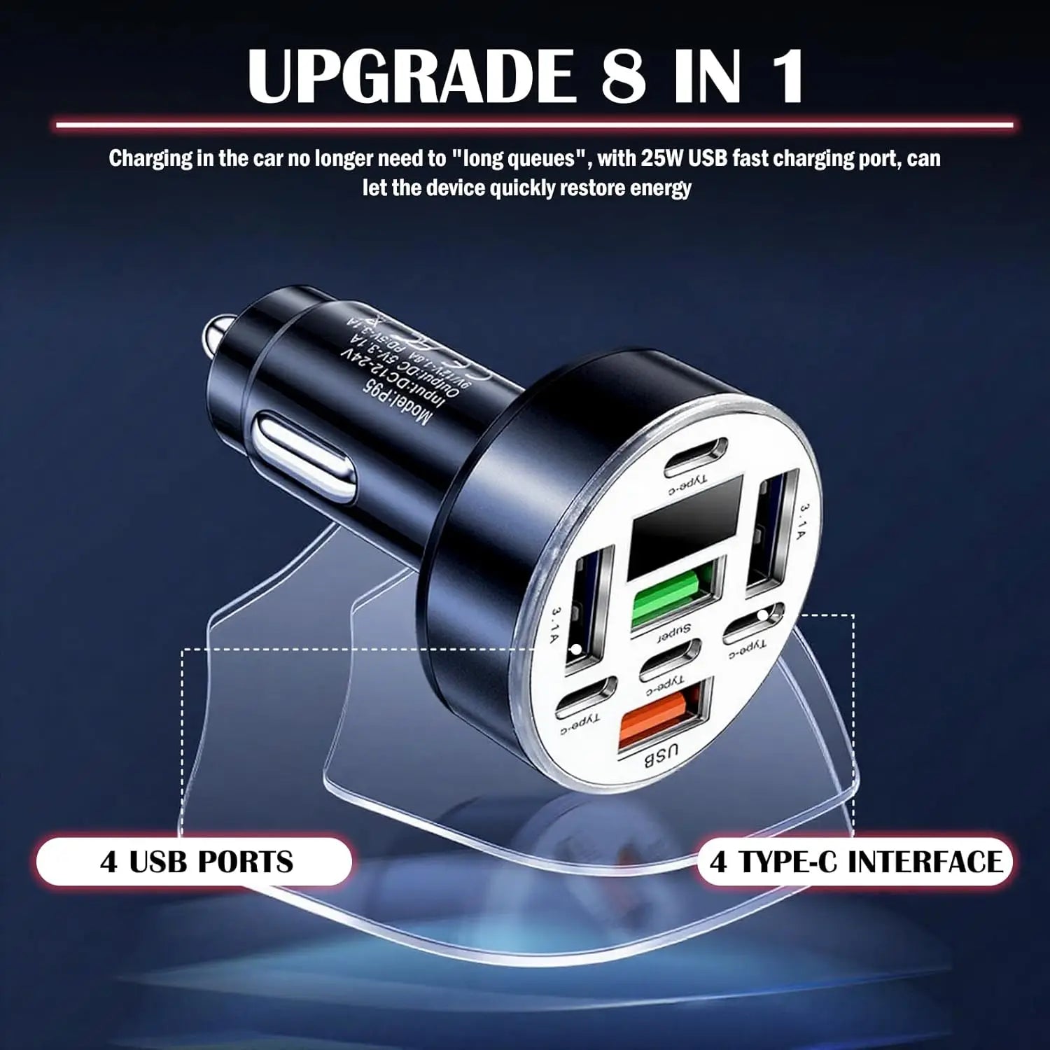 UYUXIO Multi Port USB C Car Charger Adapter 1 Voltage Display Iight