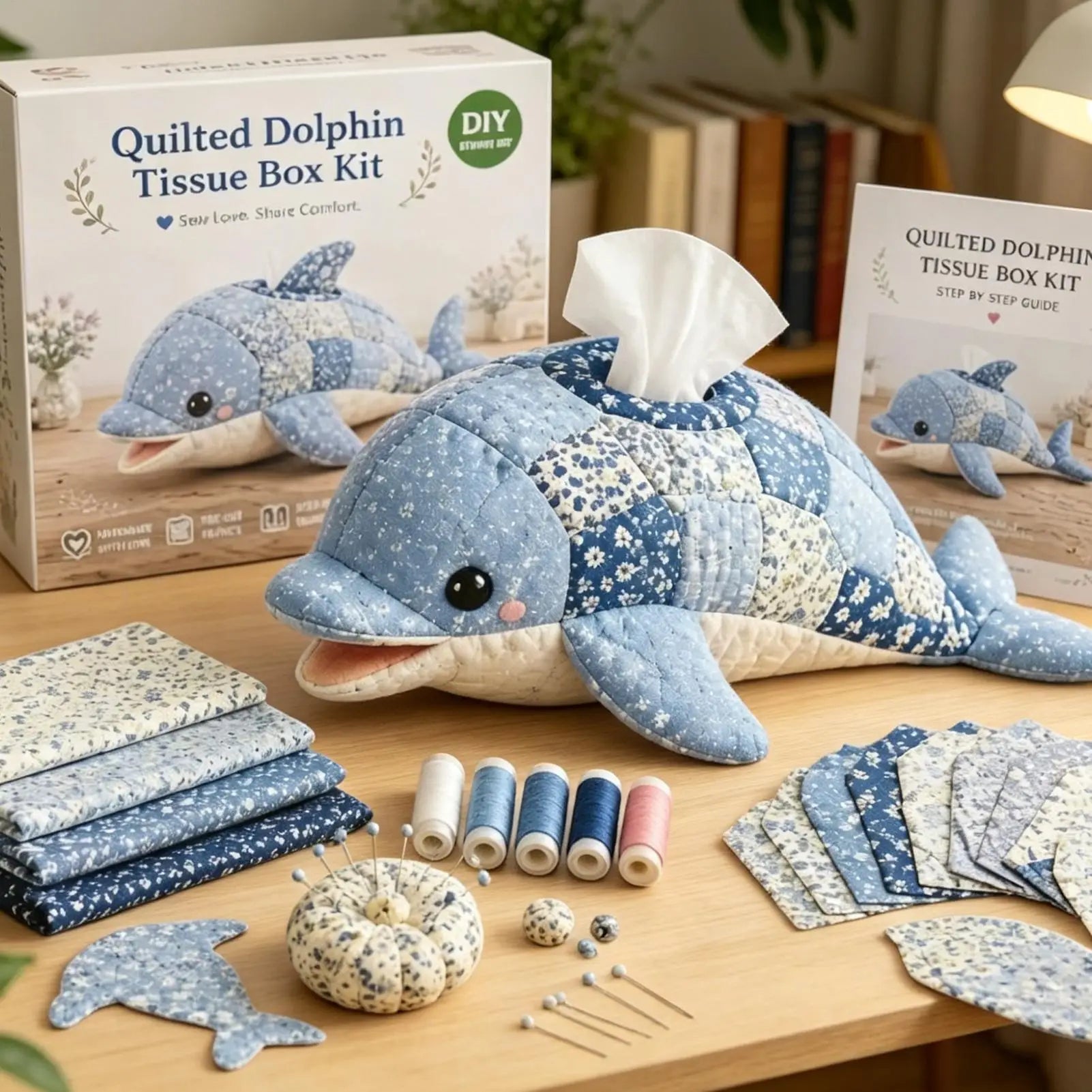 Quilted Sea Animal Tissue Box DIY Kit Handmade Decorative Handmade Tissue Box DIY Kit for Women Beginners Bathroom Office Home Zpaxo