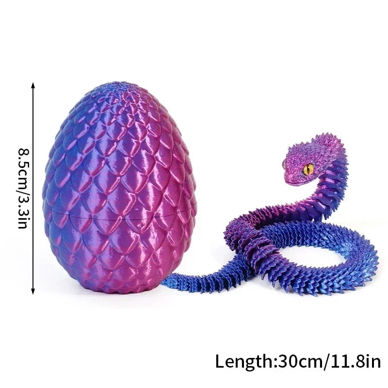 3D Printed Articulated Crystal Snake in Dragon Egg | Desk Ornament 3D Printed Figurine Zpaxo