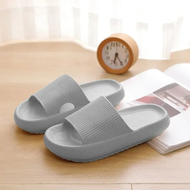 Women Thick Slippers Indoor Home Eva Soft Sole Pillow Slides Sandals Zpaxo GRAY 46-47