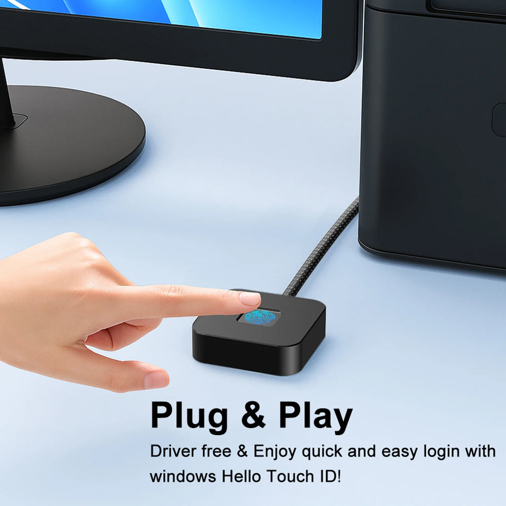 USB Fingerprint Reader 5ft Cable Windows Hello Biometric Login 10 11