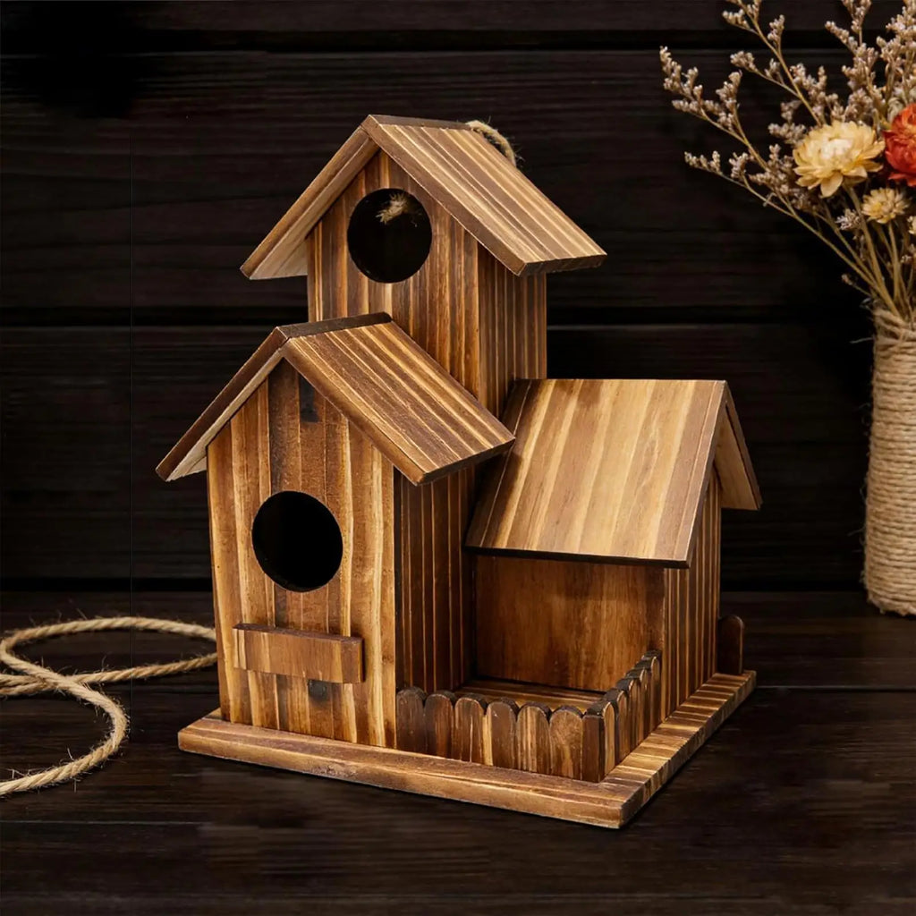 Squirrel Feeder Wooden Outdoor Three Room Chipmunk Feeding Station
