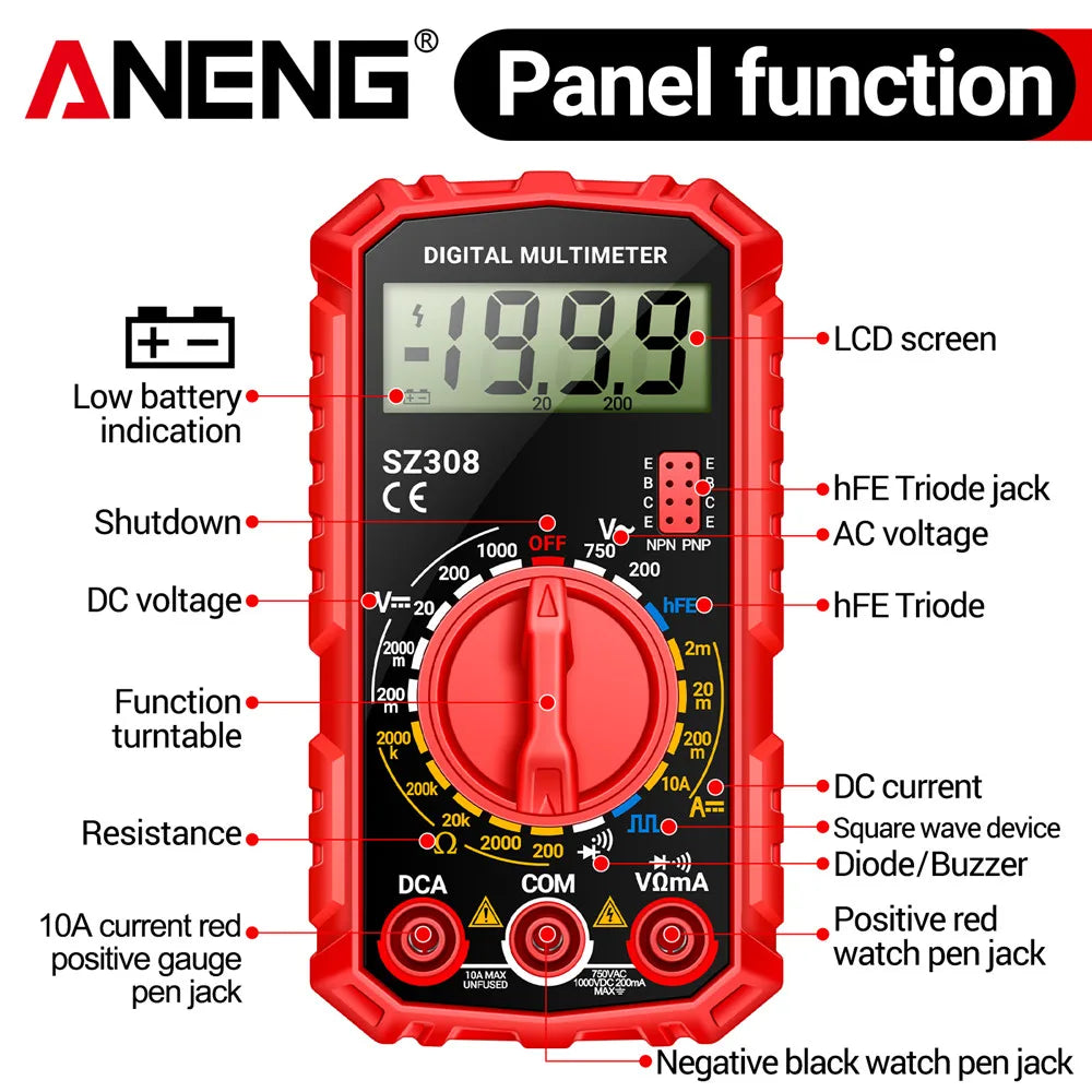 ANENG SZ308 Digital Voltage Resistance Meter AC DC Current Multimeter