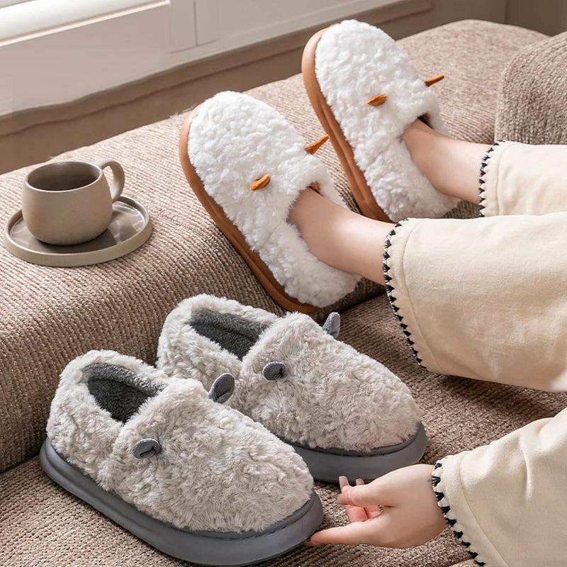 Women's Slippers Home Fluffy Warm Anti-slip Woman Shoes Bag Heel