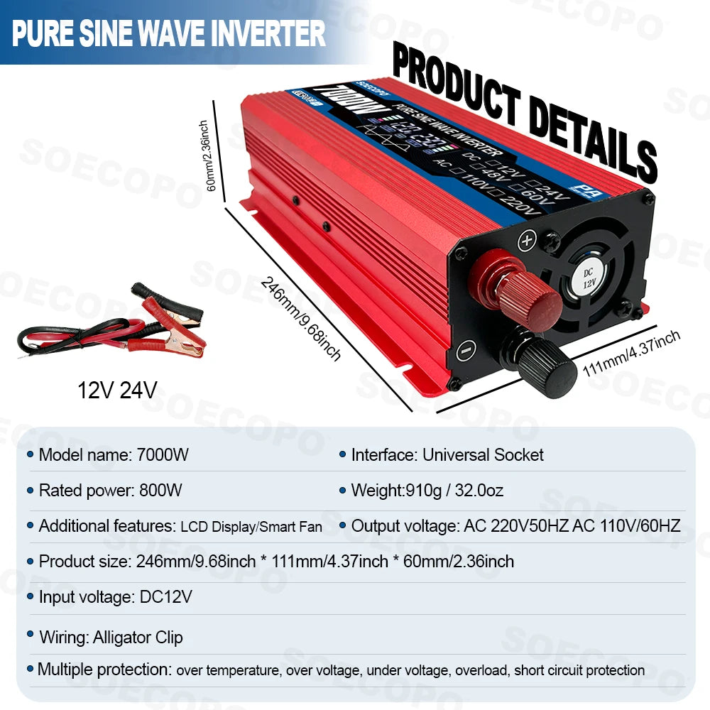SOECOPO 7000W Portable Solar System Kit 500W Panel Pure Sine Wave Inverter 12V To 110V/220V 100A Controller for Camping Home Zpaxo