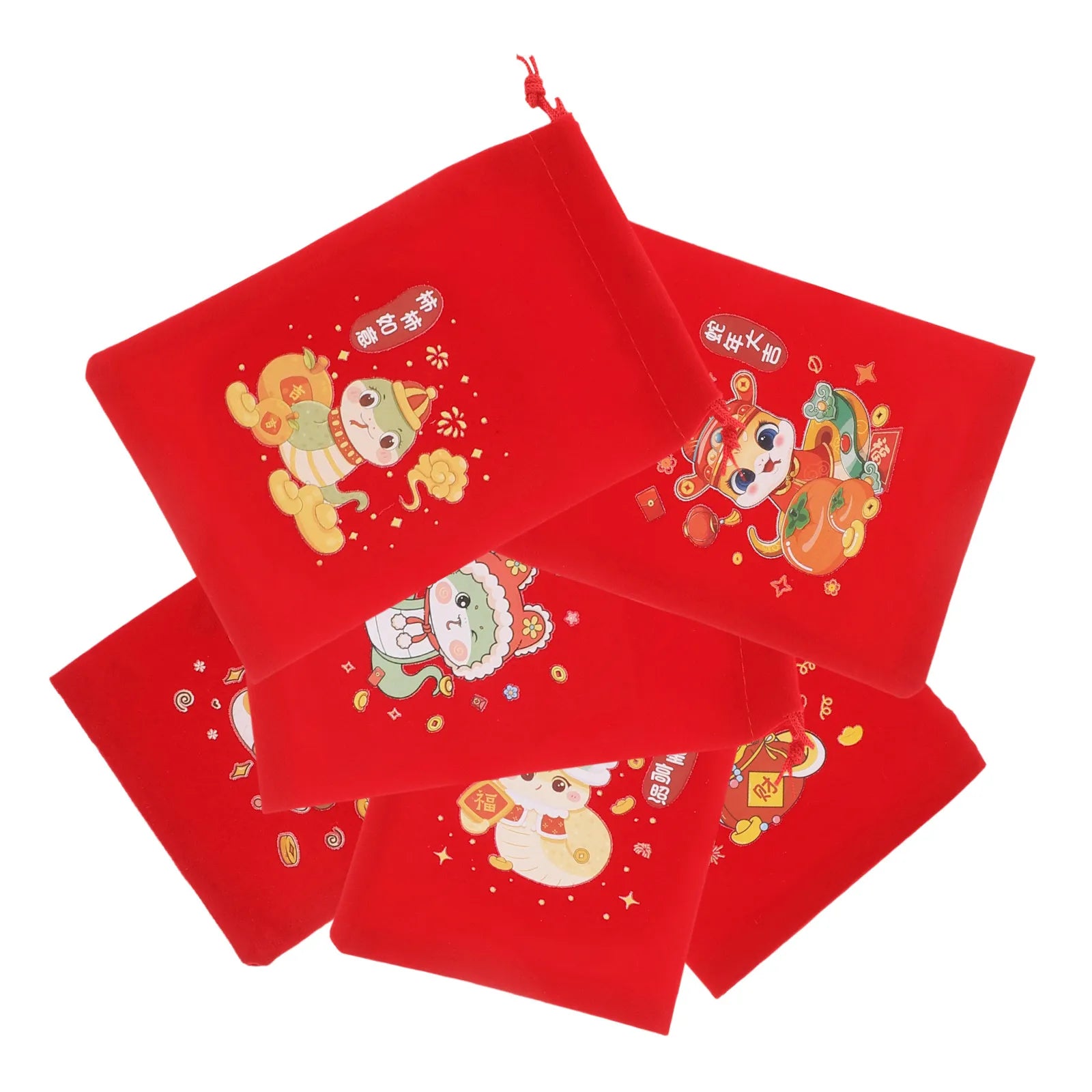 Chinese Red Present Bags 2025 Lunar Year Candy Pouches Reusable