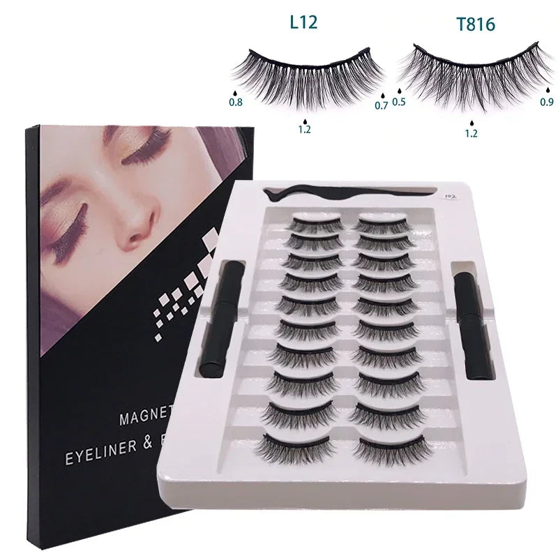 Magnetic Eyelashes Set Full Strip 5/7/10 Pair Natural Cilia False Eyeliner Dramatic Volume Thick Synthetic Eye Lashes Makeup Zpaxo 10Pair Eyelash 102