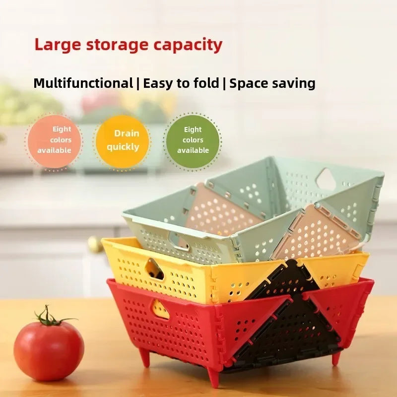 Hot Drain Basket, Fruit Basket, Foldable Plastic, Large Capacity, Raised Tiptoe, Household Kitchen, Vegetable Washing Basket Zpaxo