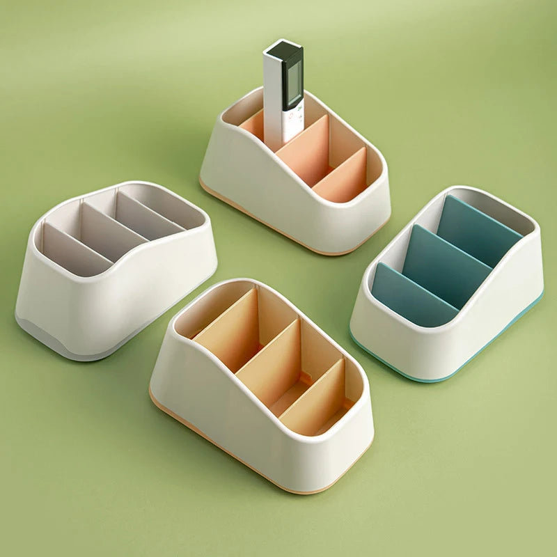 Remote Control Holder 4 Slot Desktop Storage Box Tv Remote Control Phone Trapezoidal Basket Stationery Organizer Case Home Hotel Zpaxo