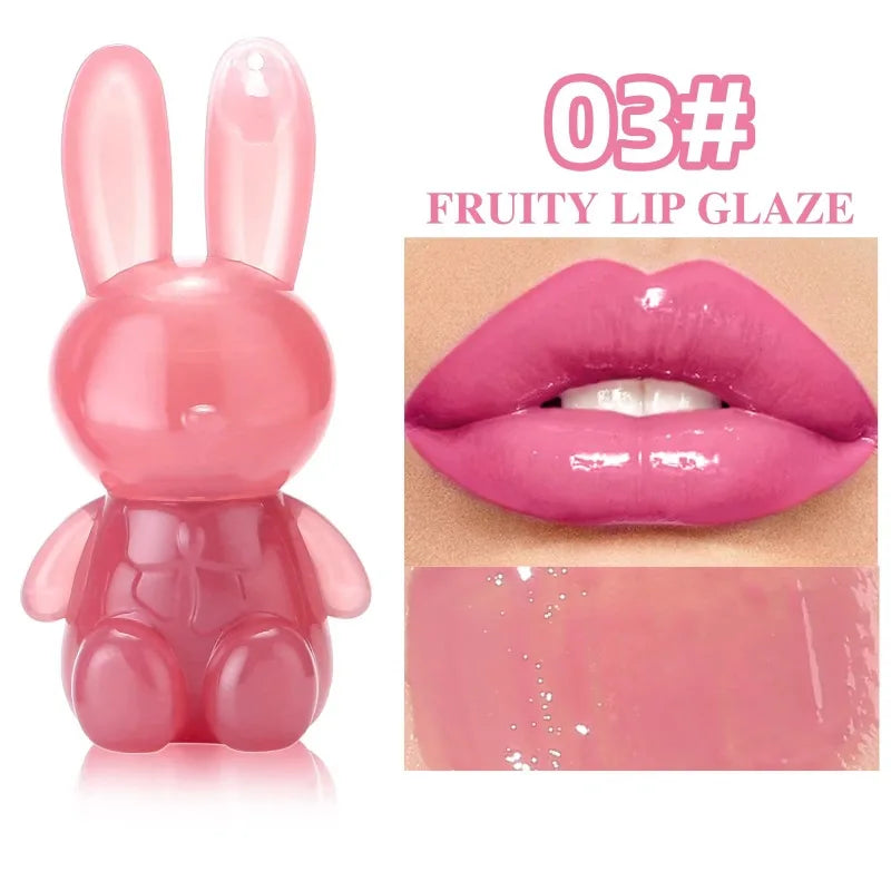 Watery Crystal Clear Jelly Rabbit Lip Gloss Long-lasting Moisturizing Smooth Shimmering Lip Hydrating Liquid Fruit Lip Tint Zpaxo 03