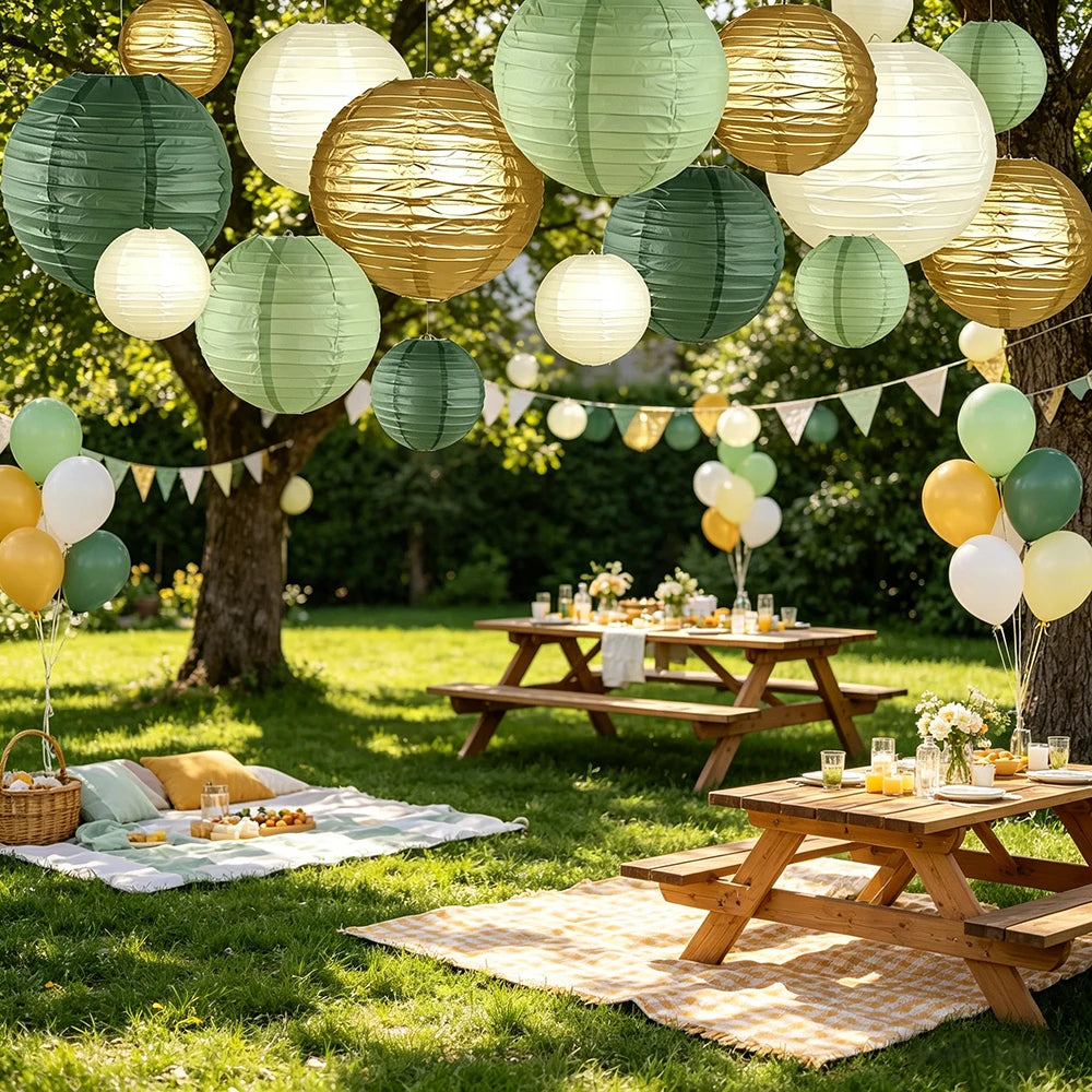 15 Sage Green Paper Lanterns Wedding Decoration Background Hanging