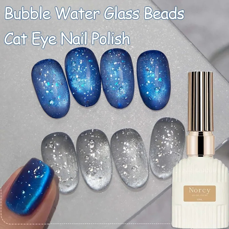 2026 New Sparkling Crystal Cat Eye Gel Nail Polish Summer Bubble Water Glass Bead Effect UV Gel DIY Nail Art Salon Manicure 15ml Zpaxo