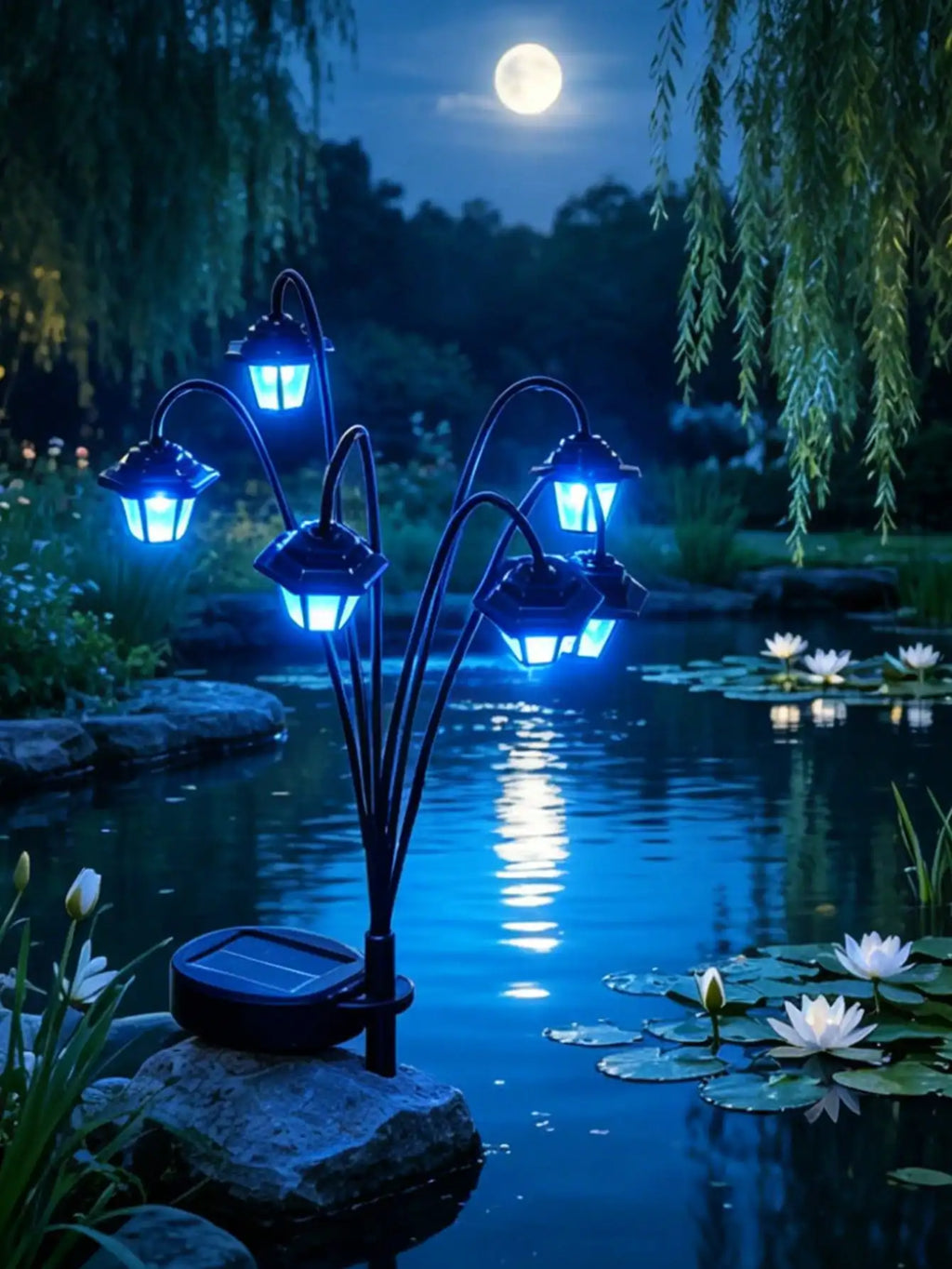 This Retro-style Solar-powered Outdoor Lantern Has Six Built-in Blue