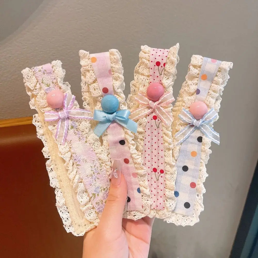 Sweet Floral Pattern Children Hair Patches Wide-edged Lace Bangs Patches with Magic Tape Closure Girls Headband Hair Accessories Zpaxo
