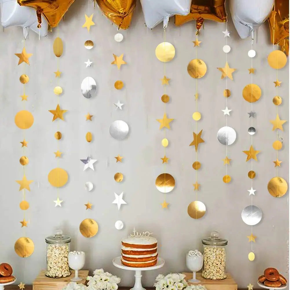 4M Gold Glitter Paper Banner Garland String Room Hanging Birthday