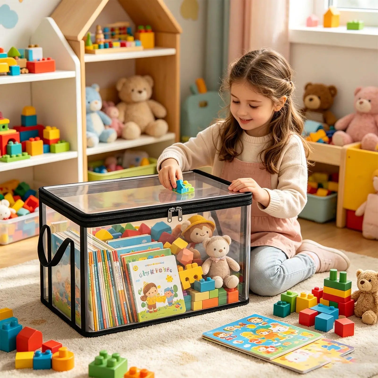 Clear Plastic Book Storage Box Large Capacity Stackable Organizer Container Toy Clothes Organizer Bins for Home Bedroom Dorm Zpaxo