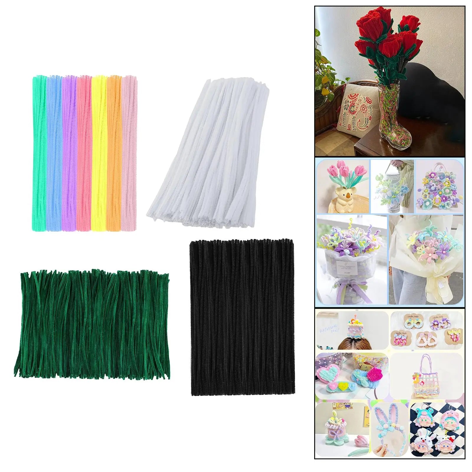 100Pcs Plush Chenille Stems 6mm x 12inch Flexible Pipe Cleaners Kids Educational Toy for Art Projects Decorations DIY Crafts Zpaxo